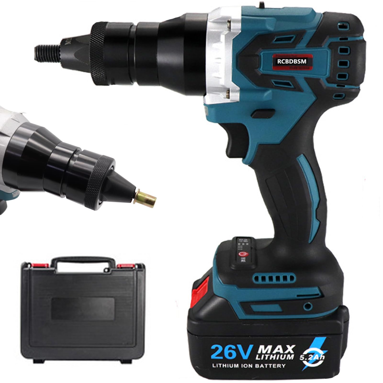 Pince à écrous à riveter électrique M3/M4/M5/M6/M8/M10/M12 Pistolet à Rivets électrique sans Fil Écrous à rivetage automatique avec 2 réglages de vitesse variable, pour aluminium/fer,2200mAh-2Battery
