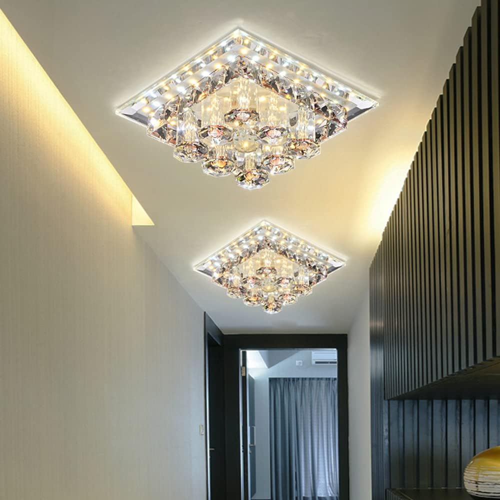 12W Square Crystal Downlight LED Ceiling Light Baffle Trim Modern Flush-Mounted Recessed Light Lighting Ceiling Spotlights for Hallway, Porch Indoor Lighting