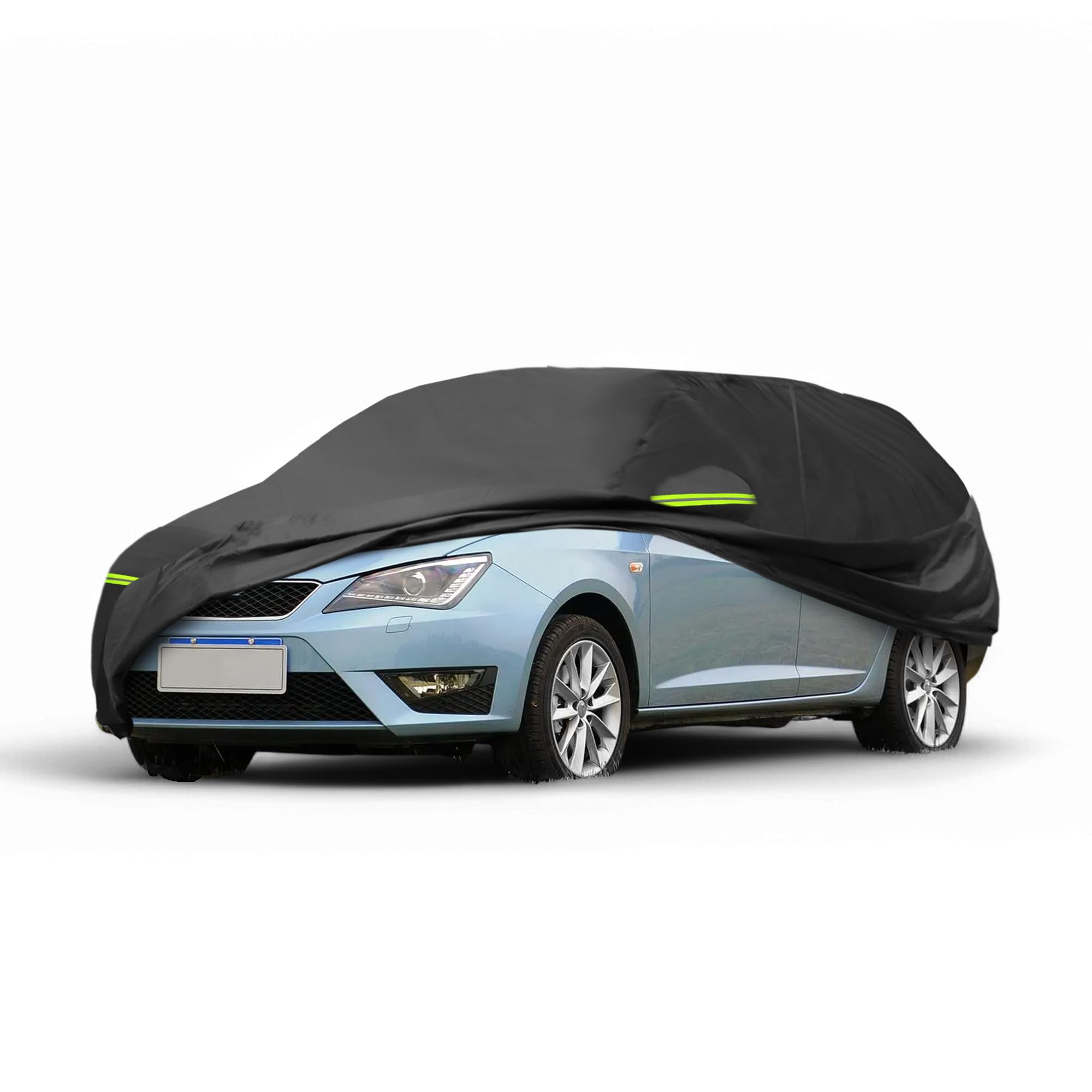 A ABSOPRO Housse Voiture pour Seat Ibiza Iv/V 2008-2021 210D-Pu Housse Voiture Extérieure Complète Toutes Saisons Imperméable Coupe-Vent Protection Solaire Fermeture Éclair Conducteur Noir