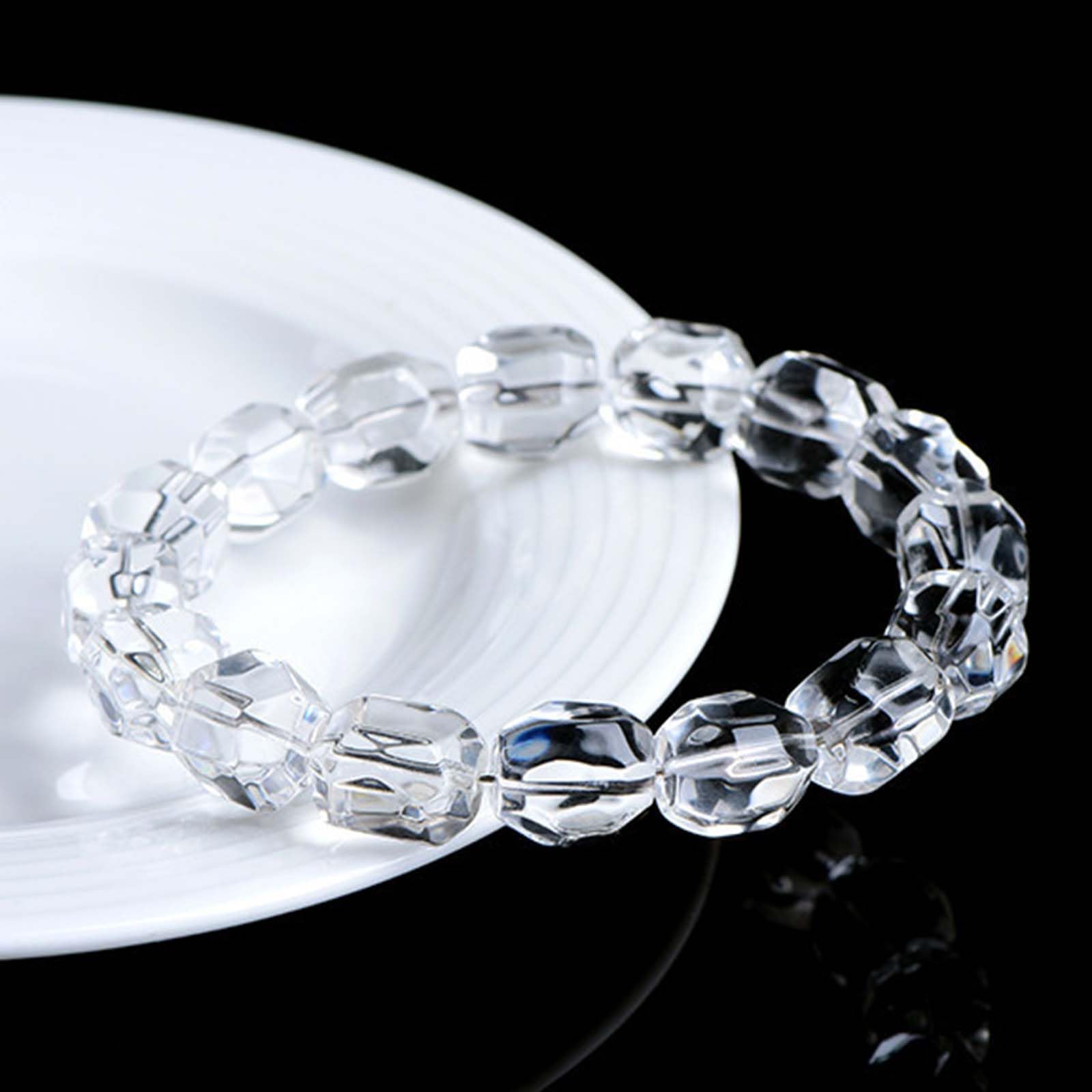 Pulsera de Cuentas de Corte facetado de Cuarzo Transparente