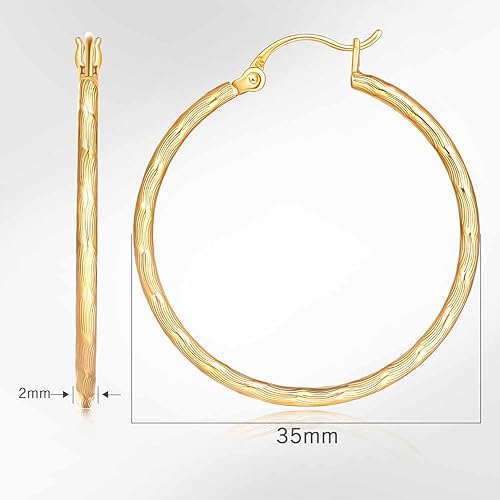 Miniatura 6 de GLOSOLE 14K Gold Hoop Earrings Large Hoop Earrings Hoop Earrings for Women Hypoallergenic Gold Earrings Hoops Gold Jewelry (35mm*2mm)