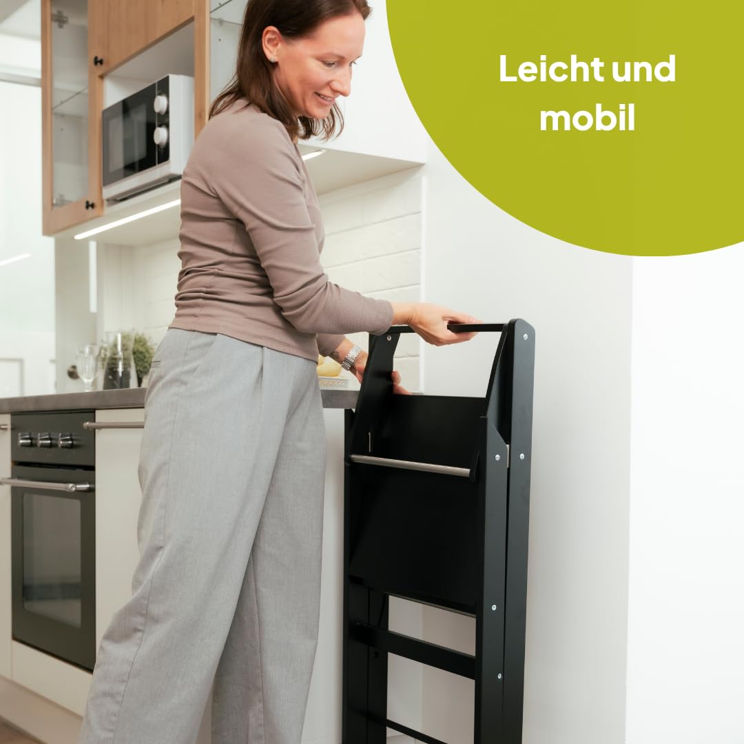 Ette Tete Faltbarer Lernturm mit Verstellbarer Höhe STEP'n'FOLD (Schwarz)