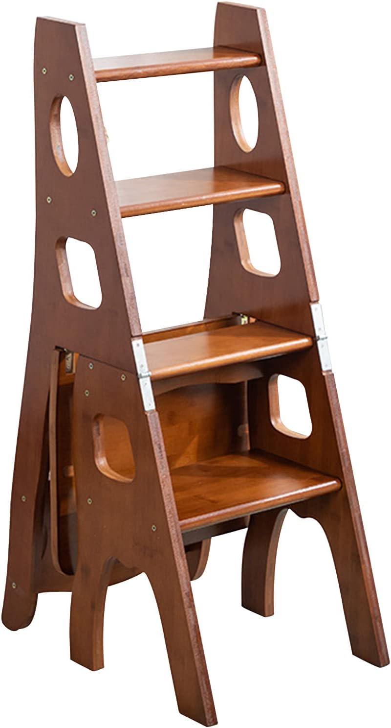 4 Steps Stool Ladder Chair 2 In 1, Lightweight Folding Step Stool, for Bathroom Indoor or Outdoor Use (F)