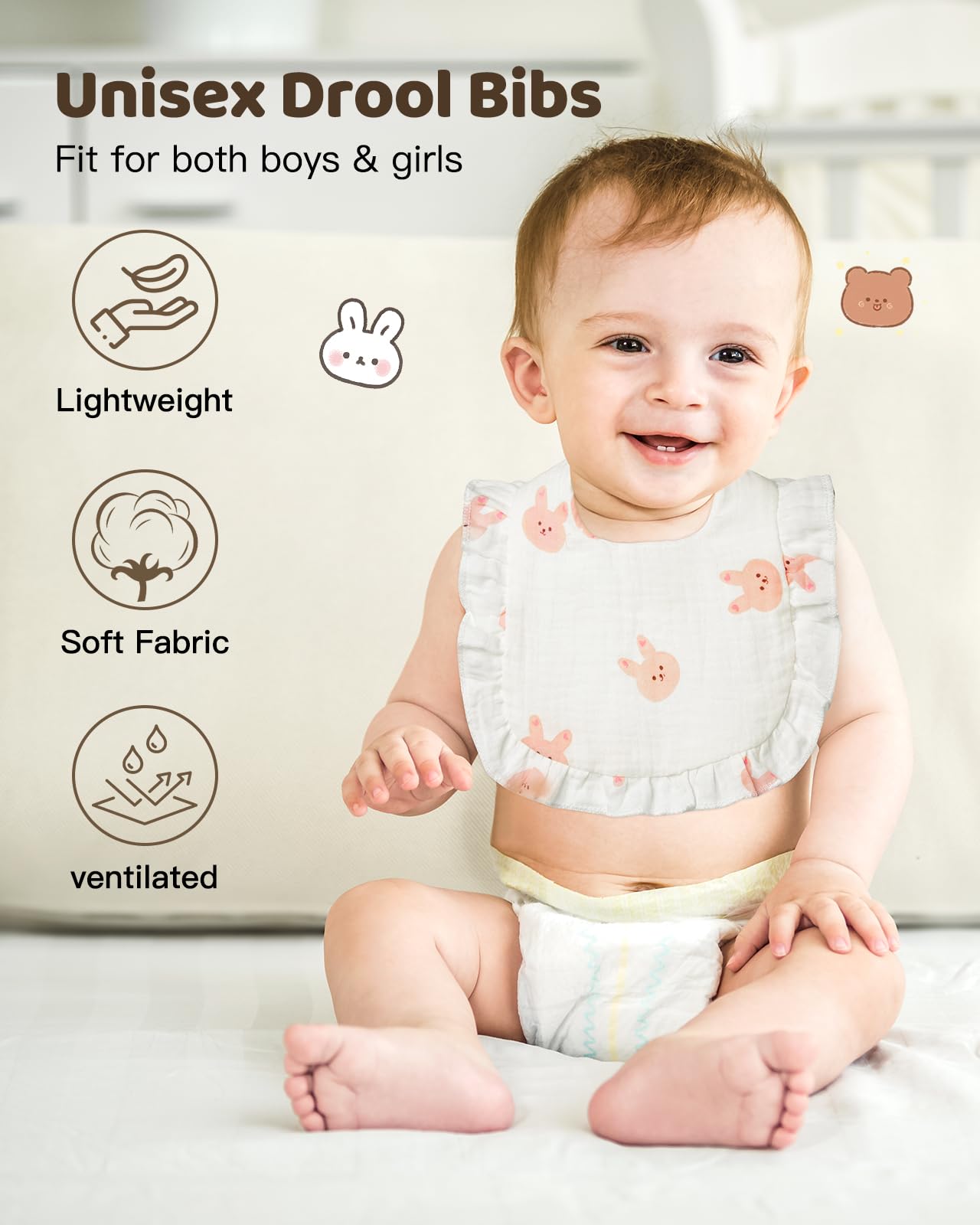 Lictin Bavaglini Neonato-Bavaglini Bambini,set di 4 bavaglini a bandana, 100% cotone, bavaglini morbidi per bambini, adatti per la dentizione dei bambini da 0 a 24 mesi