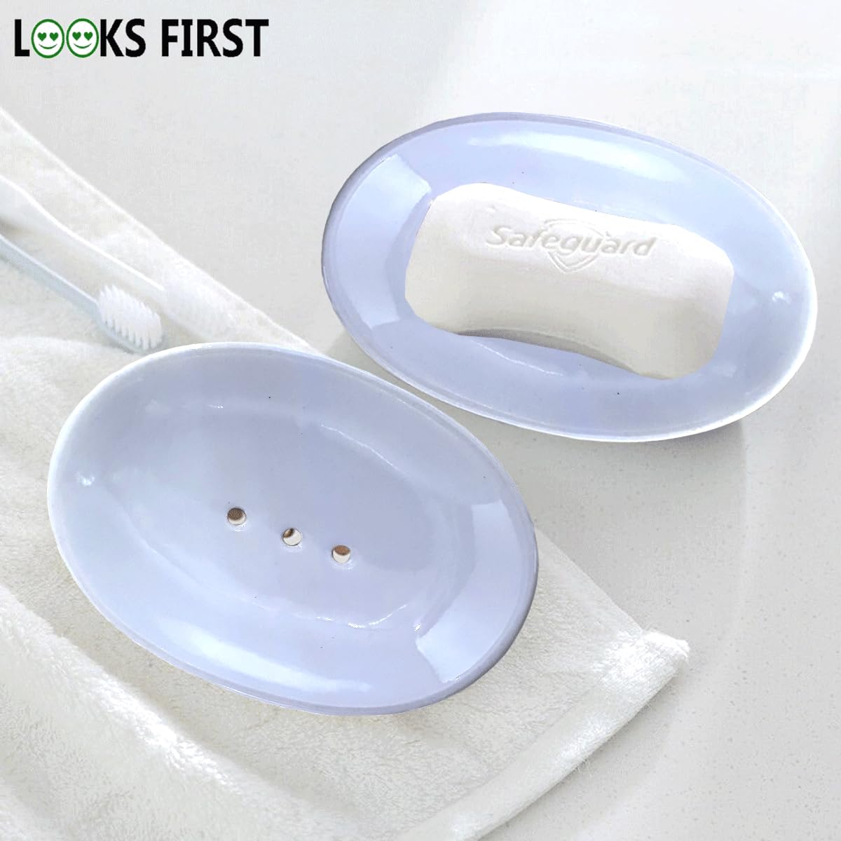 LOOKS FIRST Soap Dish, Soap Holder Self Draining Oval Shape White Ceramic Draining Soap Dish for Bathroom Shower, Easy to Clean Keeps Soap Dry Soap Case for Shower, Bathroom, Kitchen, White - Image 7 thumbnail