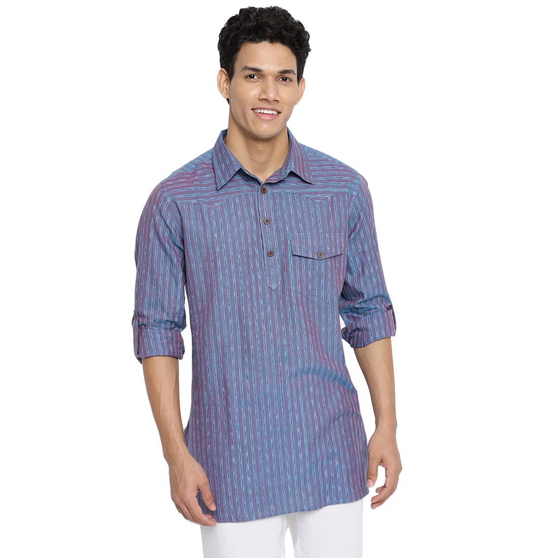 fabindia Blue Cotton Striped Short Kurta-picture-38