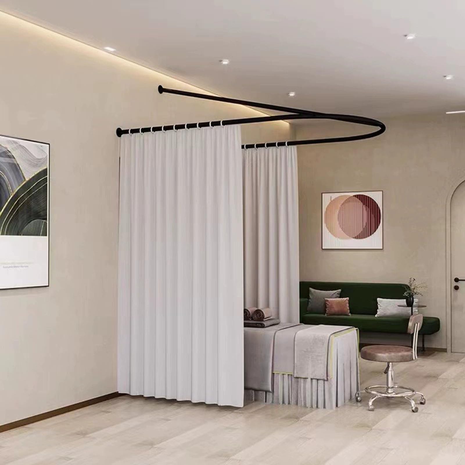 Rideau de Séparation Pour Salon de Beauté,tringle À Rideau de Douche en U Avec Support Métallique,tringle À Rideau de Vestiaire Murale Commerciale,rideau de Séparation Pour Cabine D'essayage Médicale