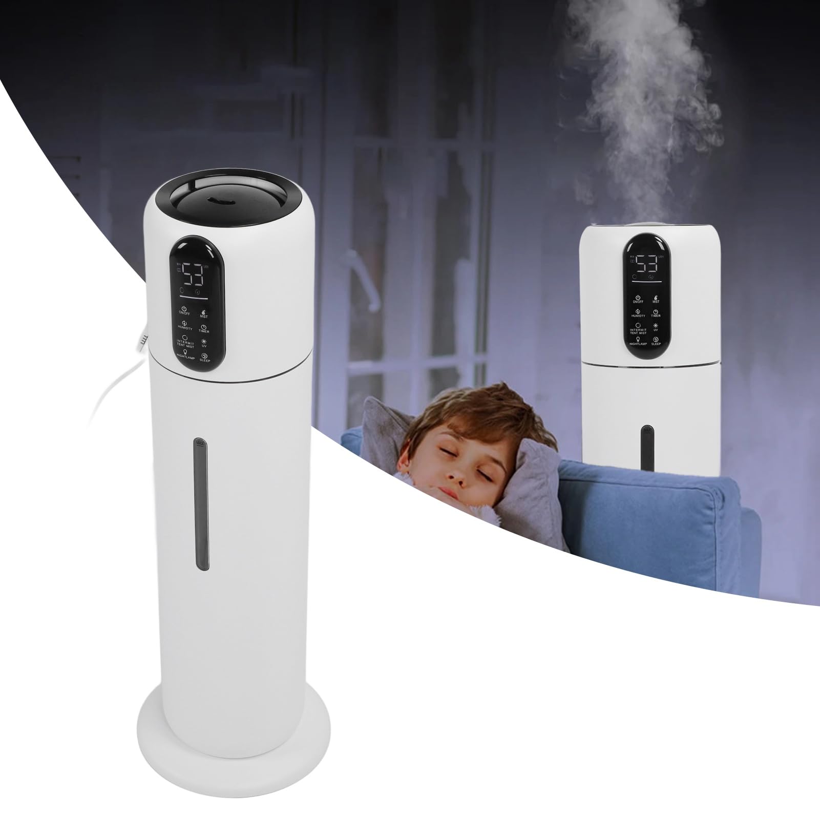 Umidificatore da Pavimento per la Casa, Umidificatore per Ambienti Grandi, Telecomando, Luce Notturna a Basso Rumore a 3 velocità, 9 Litri per la Casa (Spina UE CA 100‑240 V)