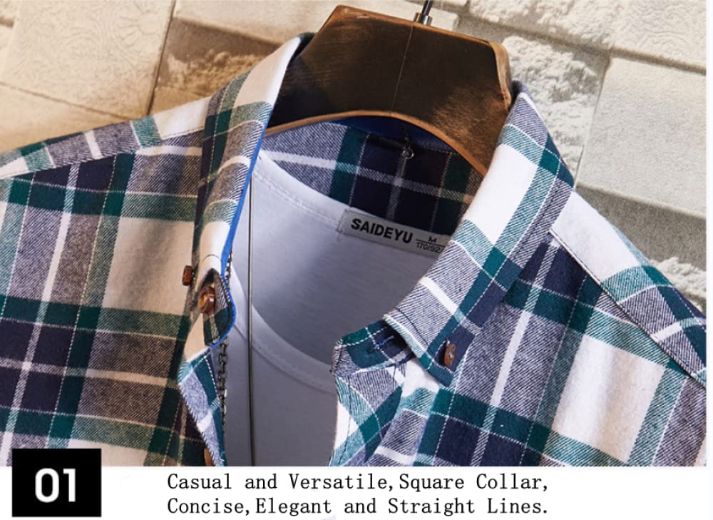 IIK Camicia in Cotone A Maniche Lunghe da Uomo,Men's Casual Plaid Flannel Shirt Long Sleeve with Chest Pockets Button Down Classic Fit Cotton Checkered Shirts Suitable for Spring, Autumn And Winter