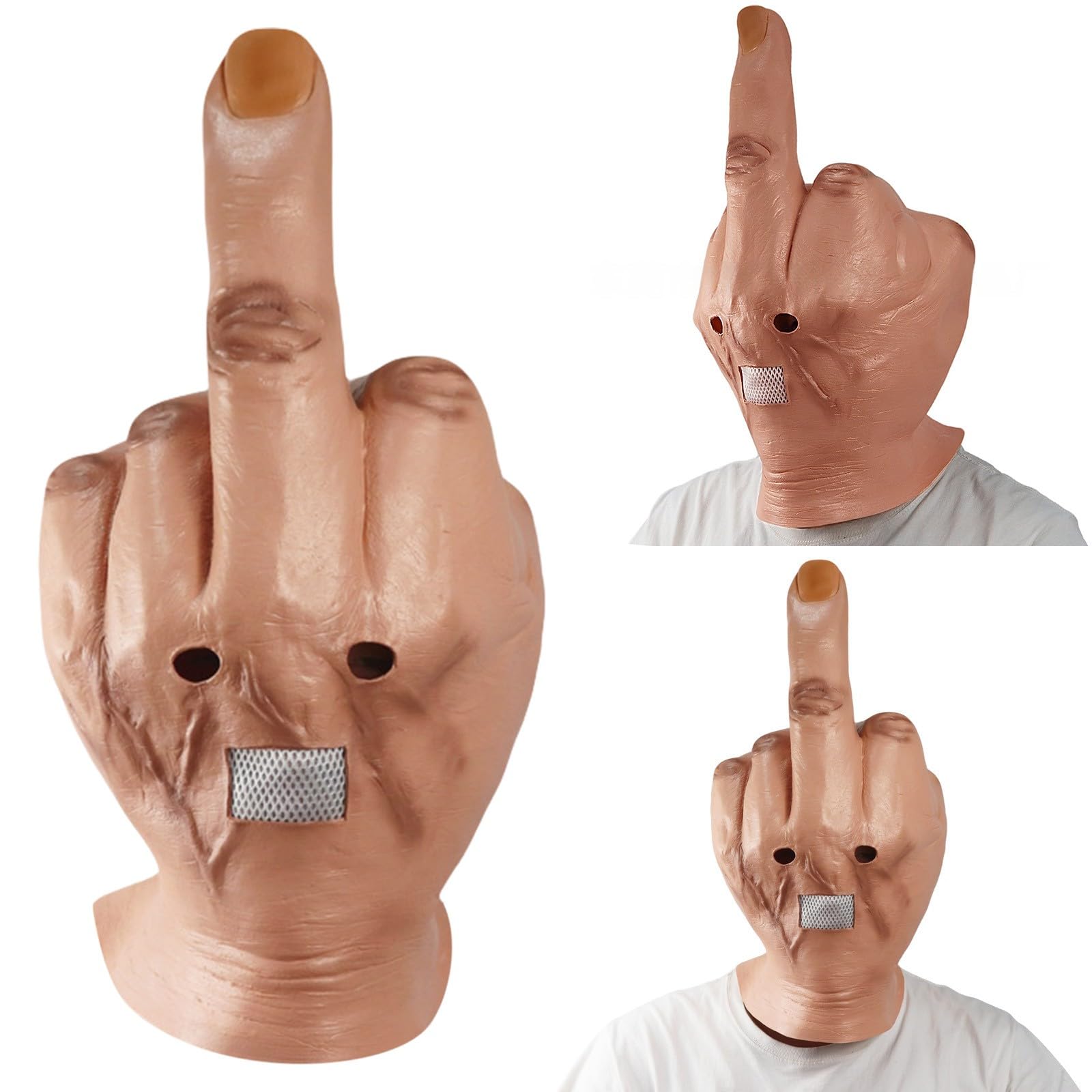 Full Head Middle Finger Mask, Creepy Realistic Funny Halloween Mask
