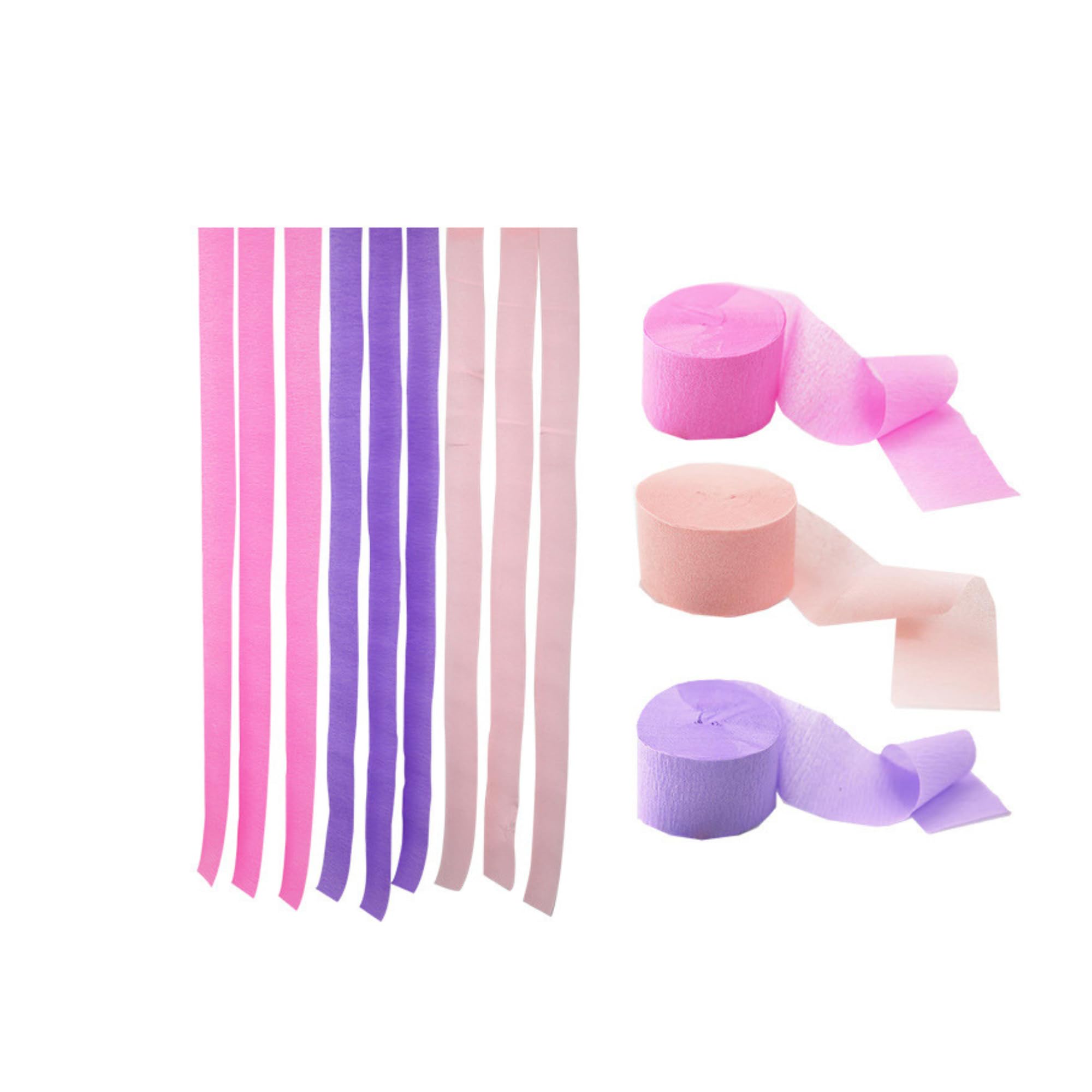 3-6pcs 4.5cm x 2200cm Rainbow Crepe Paper roll Streamers, Bithday new Year Graduation Anniversary House Street Home Party Decorations (3pcs Pink Lavender)