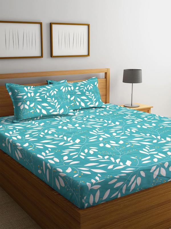 Image of NHD HOME Pure Cotton Flat Double Bedsheets with 2 Pillow Covers | Double Bed Breathable | Wrinklefree | Soft 200tc Supersoft | 228 x 225 Cm| Sky Blue & White