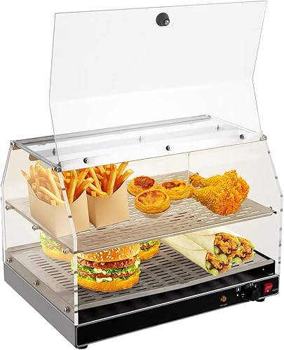 Calentador de alimentos comercial, calentador de exhibición de alimentos de 2 niveles con puerta acrílica y pies antideslizantes, vitrina grande de