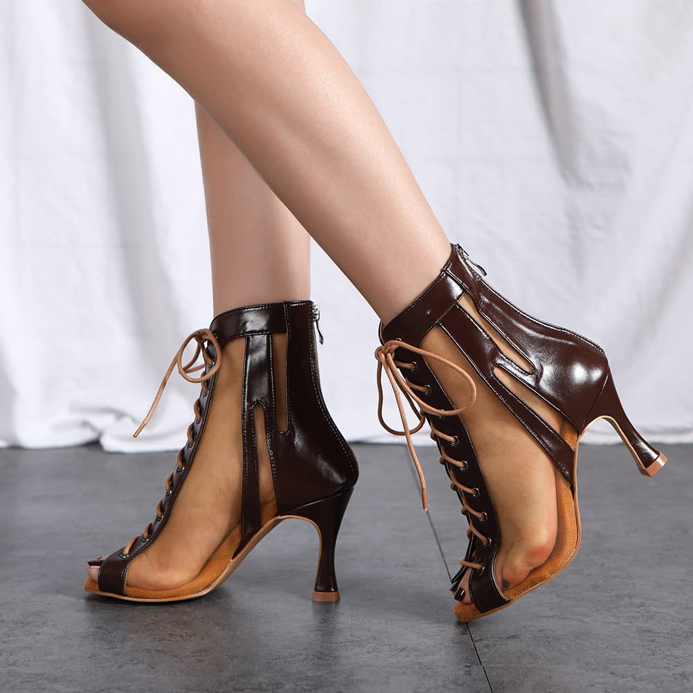 SWDZM Stivali da Ballo Latino Americano Donna con Punta Aperta con Tacco Alto Stivaletti da Sala Nozze Festa Scarpe,Modello DS118