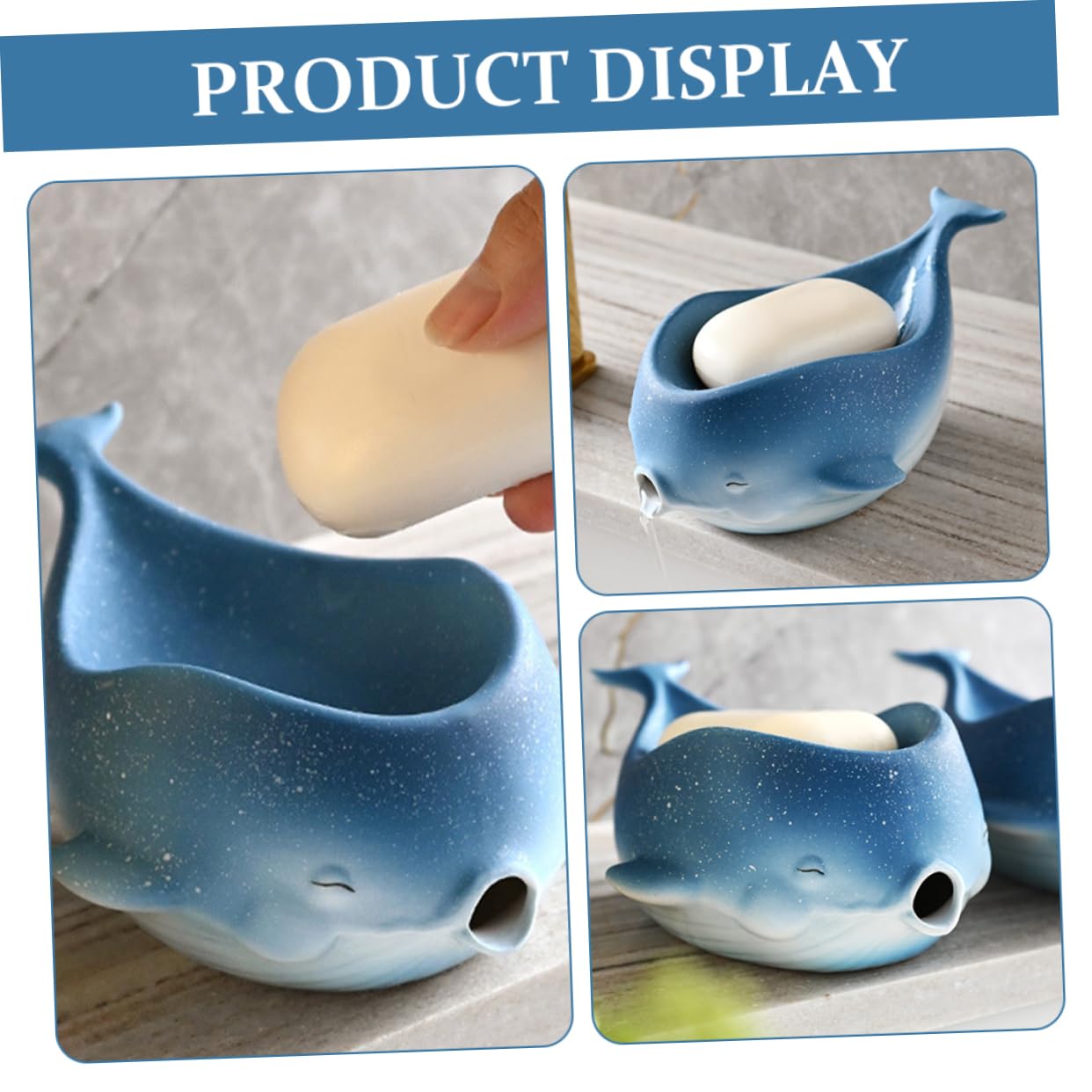 Jabonera con Forma de Ballena de Cerámica Drenaje Automático | Decoración para Baño y Hogar, Diseño Adorable, Fácil de Limpiar, Mantiene la Pastilla Seca