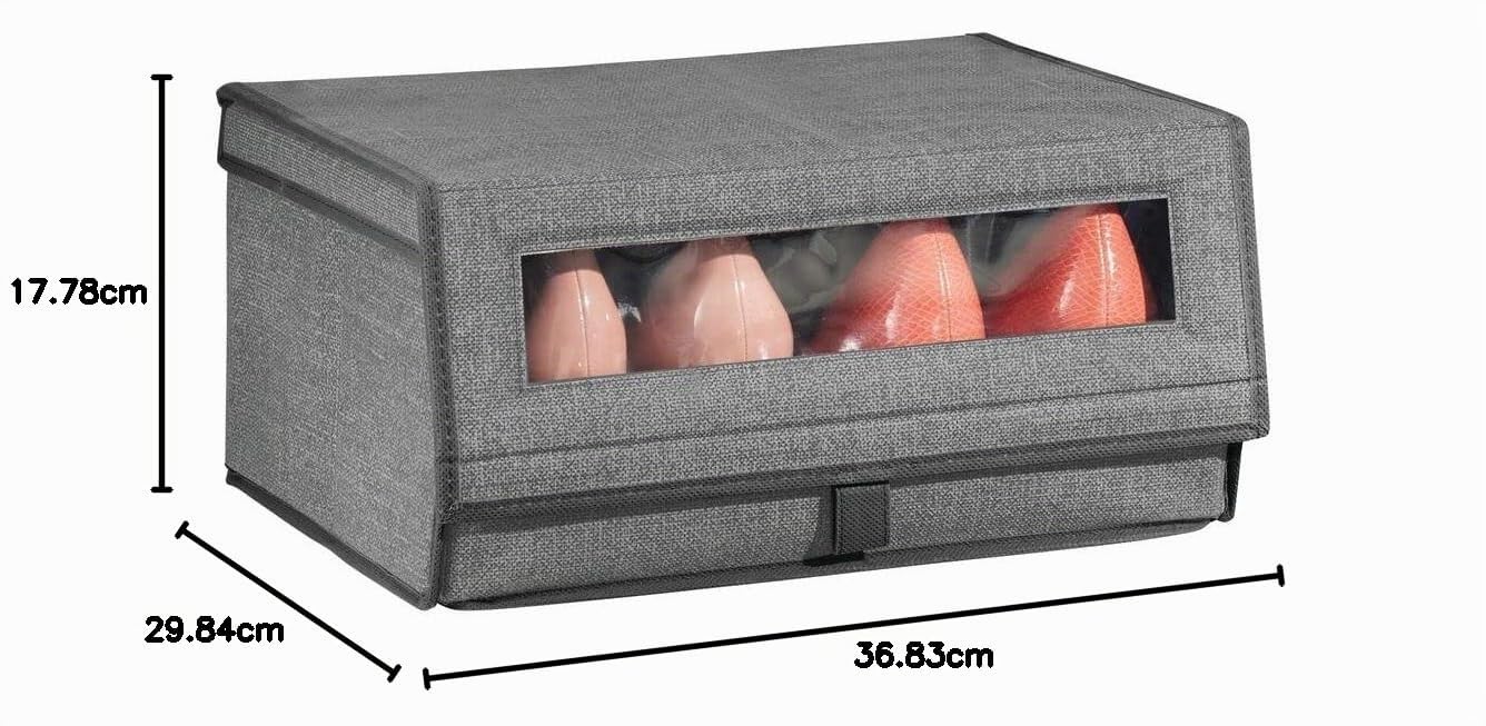 mDesign 8er-Set Schuhaufbewahrung aus Stoff – stapelbare Schuhbox mit Sichtfenster, Klettverschluss und Klappdeckel – große Aufbewahrungsbox für den Schrank oder das Regal – grau