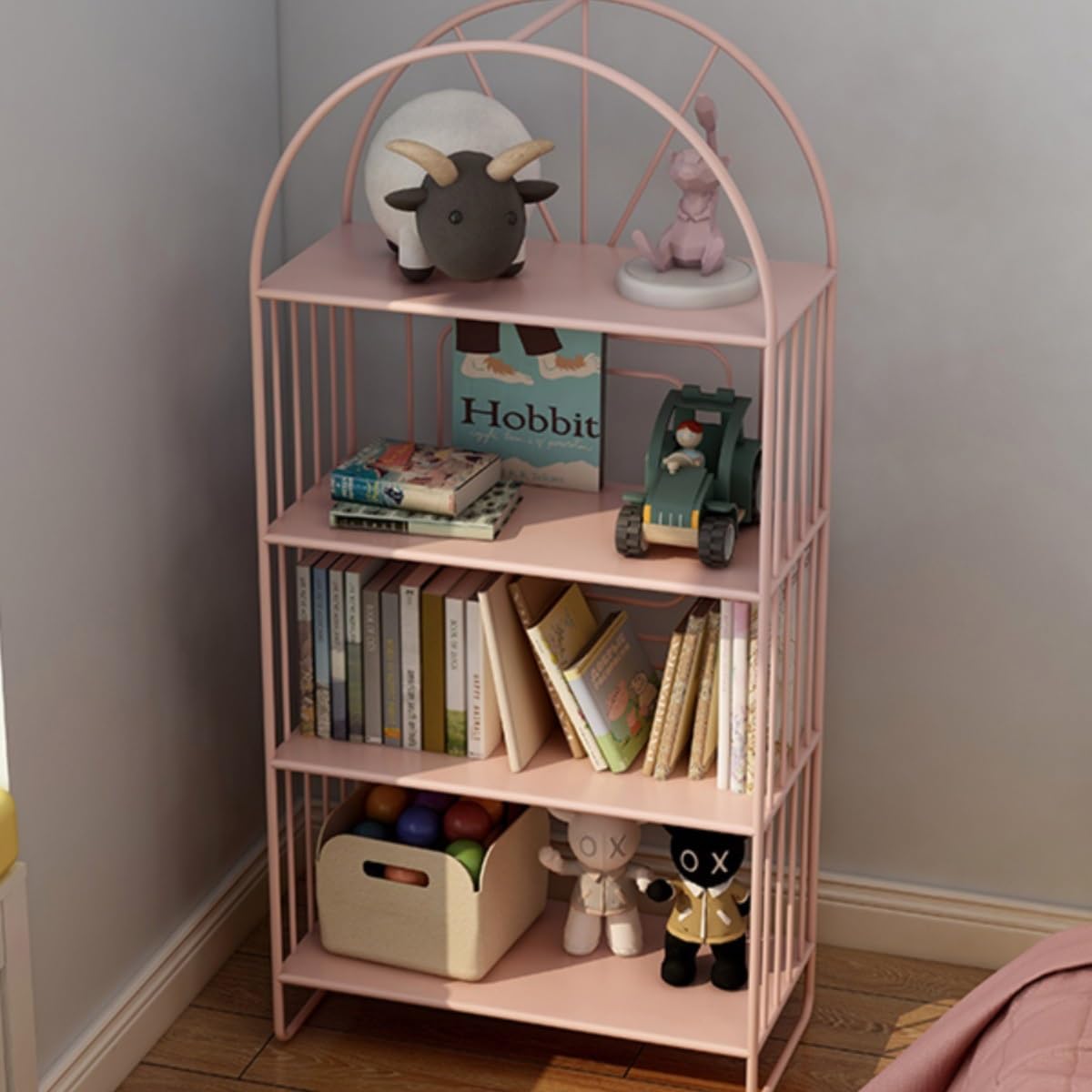 Libreria Scaffale for scaffali for soggiorno, scaffale for comodini, for in ferro for camera da letto, multistrato terra, for uso domestico(Pink)