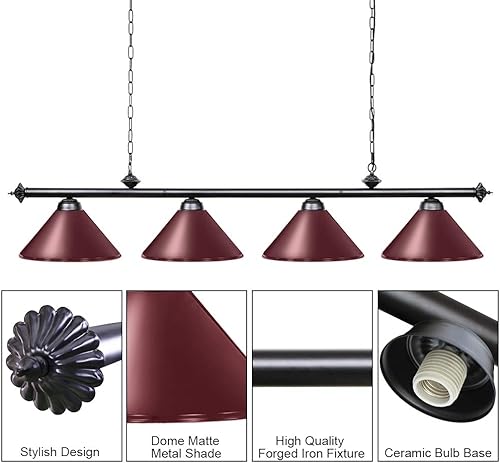 Miniatura 3 de Wellmet Luz de billar  4 lámparas con pantalla de lámpara para mesa de billar de 7 a 8 pies, sala de juegos, cueva de hombre