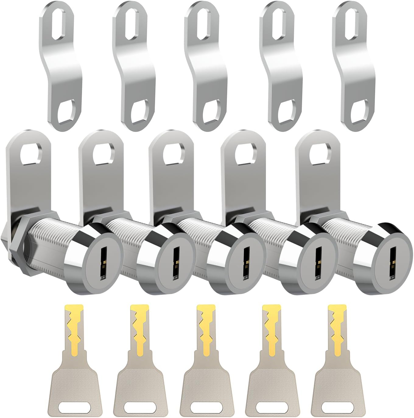 EG STARTS 5X 1 1/8" Office Cabinet Door Locks Cash Door Tool Box Tubular Cam Lock Cylinder Chrome Finish Keyed Alike 5 Keys Arcade Lock
