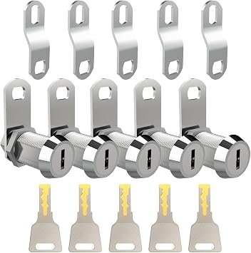 EG STARTS 5X 1 1/8" Office Cabinet Door Locks Cash Door Tool Box Tubular Cam Lock Cylinder Chrome Finish Keyed Alike 5 Keys Arcade Lock