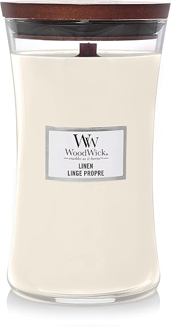 Woodwick Large Hourglass Scented Candle | Linen | with Crackling Wick | Burn Time: Up to 130 Hours Glass