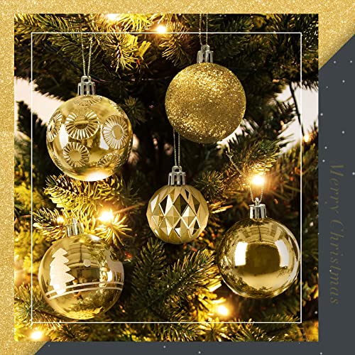 128 Pcs Christmas Ball Ornament Set, Soledi Assorted Christmas Ornaments, Shatterproof Decorative Baubles For Xmas Tree Decor, Gift Package With Reusable Hand For Christmas Decorations, Gold #TOP3