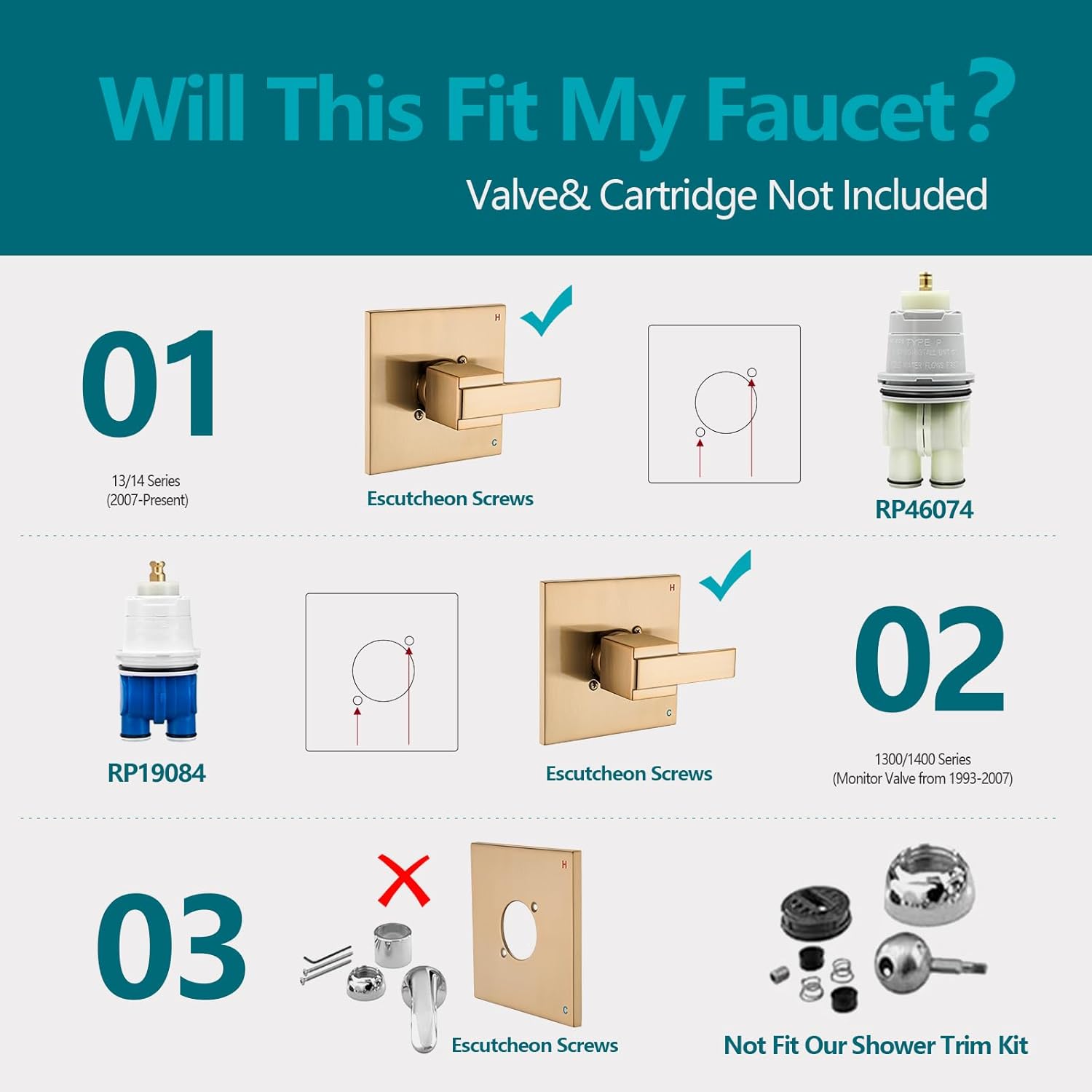 8" Rain Shower Faucet Compatible with Delta 13/14 Series Tub Trim Kit, High Pressure Square Rain Shower Head& Handle Set (Valve& Catridge Not Inclued) (With Tub Spout, Champagne Gold)