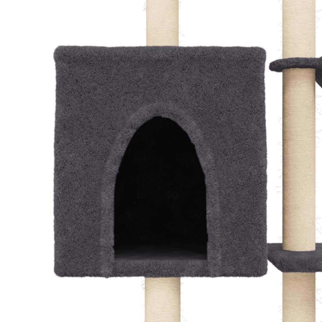Homgoday Tiragraffi per gatti con tiragraffi in sisal, grigio scuro, 145 cm, torre tiragraffi multilivello con scala e condomini, centro attività per gatti da interno