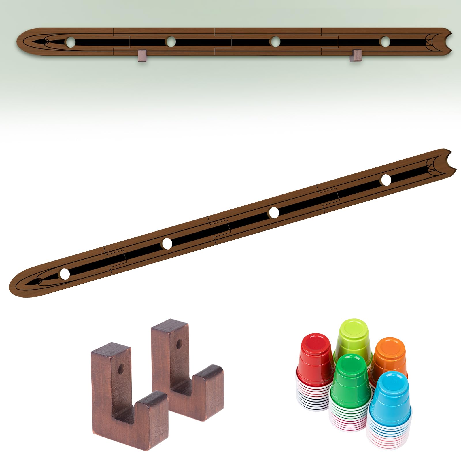 Extguds Planche à shot de 1,5 m avec supports muraux, 4 personnes pour boire, ensembles : 1 planche à boire + 2 supports muraux + 50 jolis verres à shot, parfait pour les vacances, les mariages, les