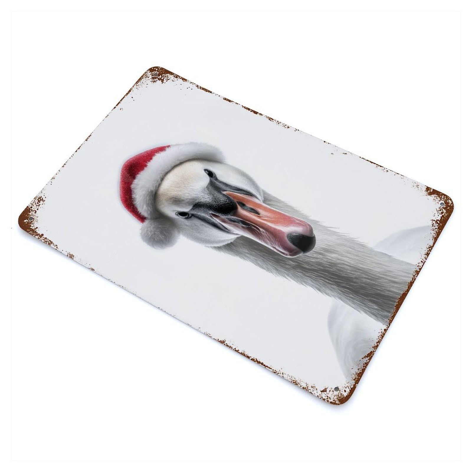 Swan Wearing Santa Hat Vintage Rust Metal Sign 11.8"x7.9", Classic Wall Plaque for Basement, Hobby Room And Garage Decor