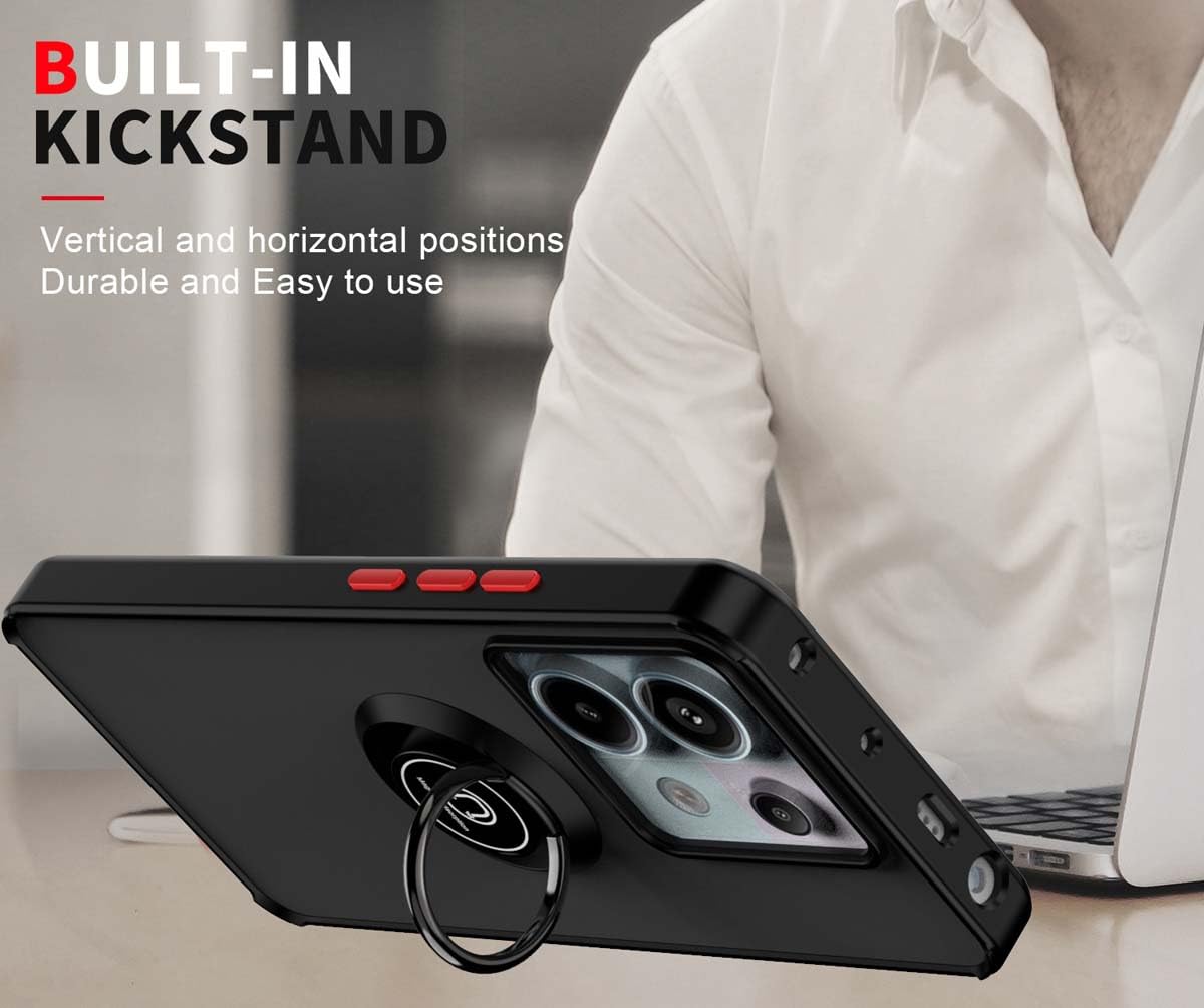 GOKEN Cover per Xiaomi Redmi Note 13 PRO 5G / Poco X6 5G: Custodia Armor Antiurto con Supporto Pieghevole, Silicone Morbido e PC Rigido, Protezione Antiscivolo, Case, Nero