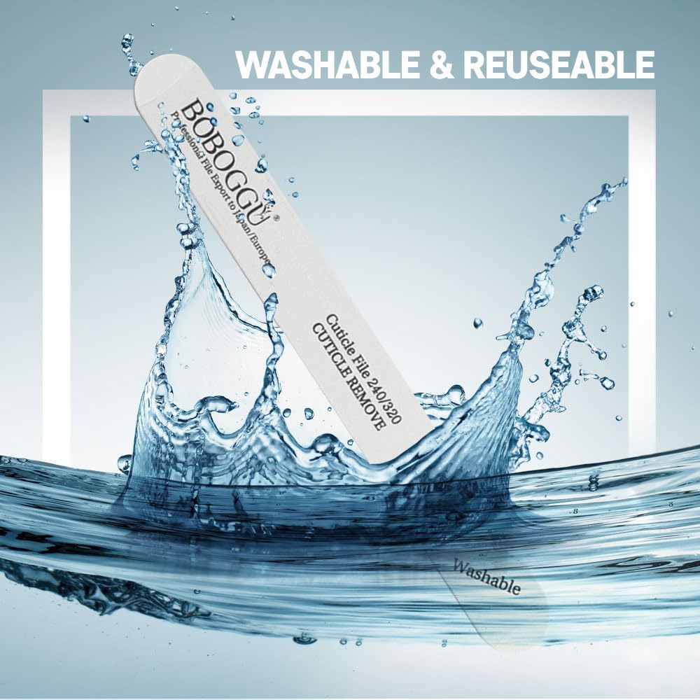 BOBOGGU 74 Korean Professional White Cuticle Nail Files 25PCS Double Sided Emery Board (240/320 Grit) Reusable Washable Durable Suitable for All Kinds of Nails, White Color, 240 grit Nail File