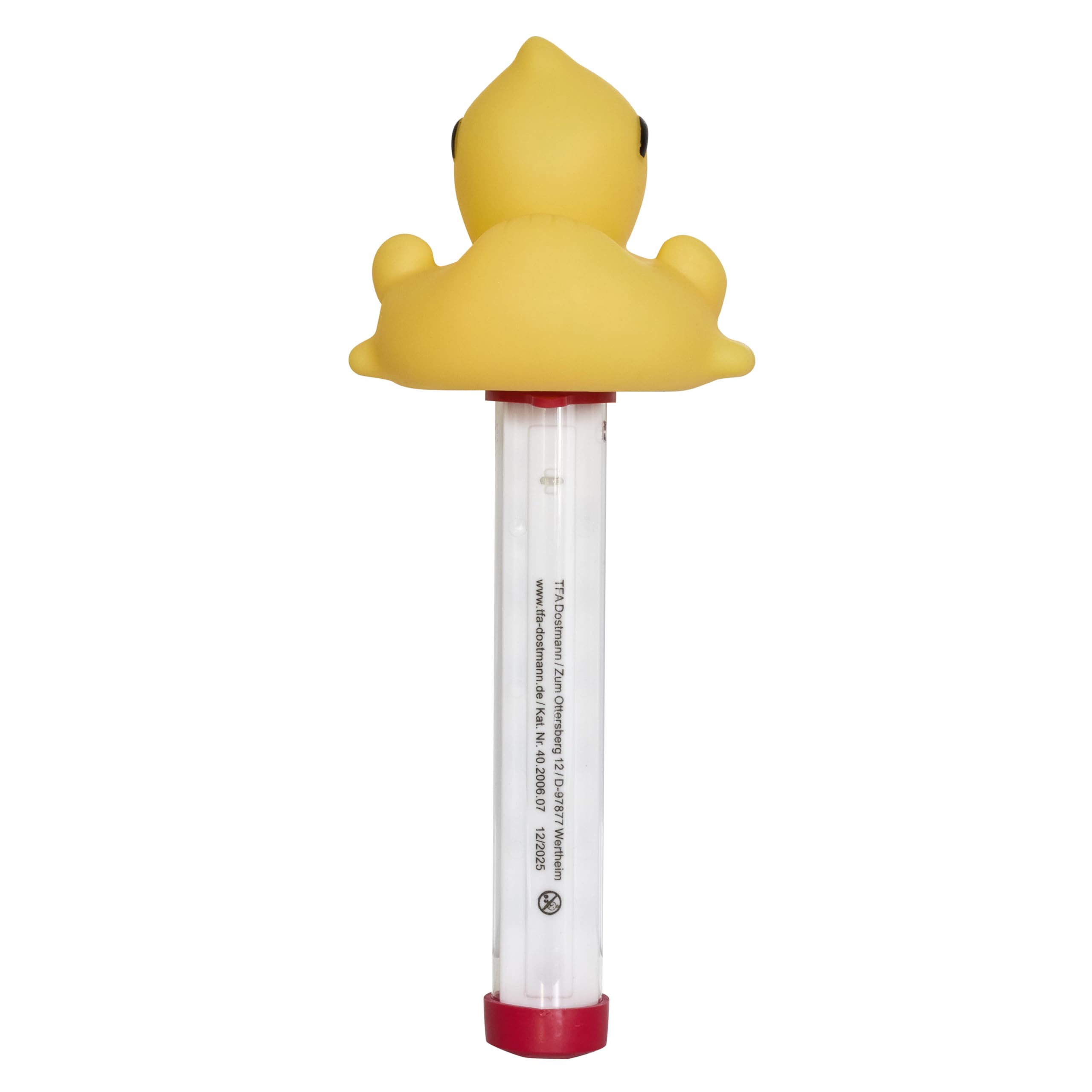 TFA Dostmann Analoges Poolthermometer mit Badeente schwimmend, 40.2006, für Pool, Teich, Whirlpool, Eisbaden, witzig, für Garten, mit Befestigungsleine, Wassertemperatur messen, rot, gelb