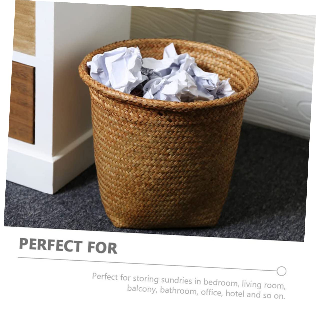 ARTIBETTER 2pcs Seagrass Waste Basket Woven Trash Can Garbage Container Bin Wicker Rattan Laundry Hamper Plant Pot Holder Sundries Storage Basket for Kitchen Bathroom Home Office