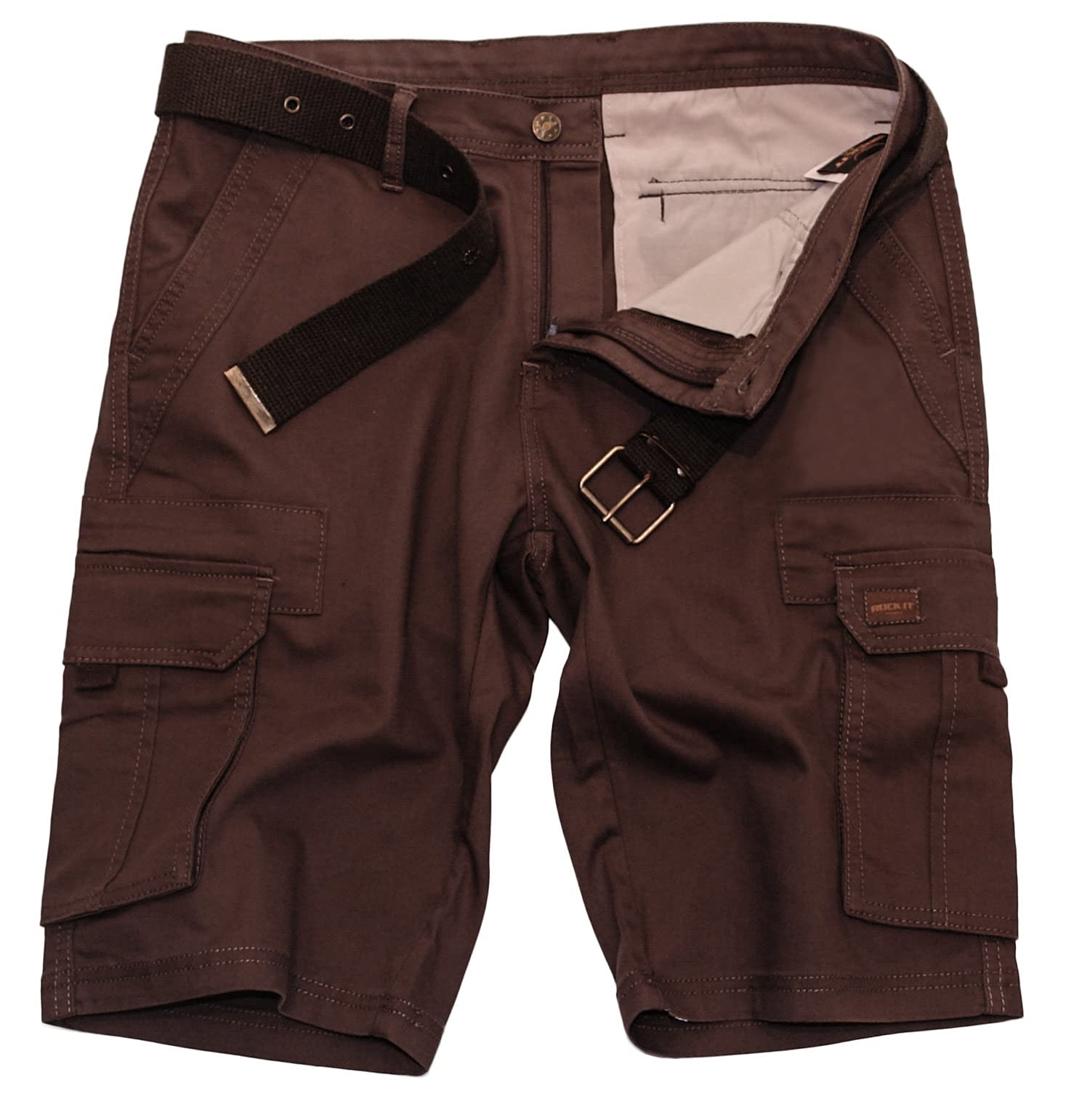 ROCK-IT Apparel Pantalones Cortos de Carga para Hombres con cinturón Bermuda Vintage con 6 Bolsillos para Cerrar Pantalones Cortos de Verano para Hombres - Tallas S-5XL - Muchos Colores