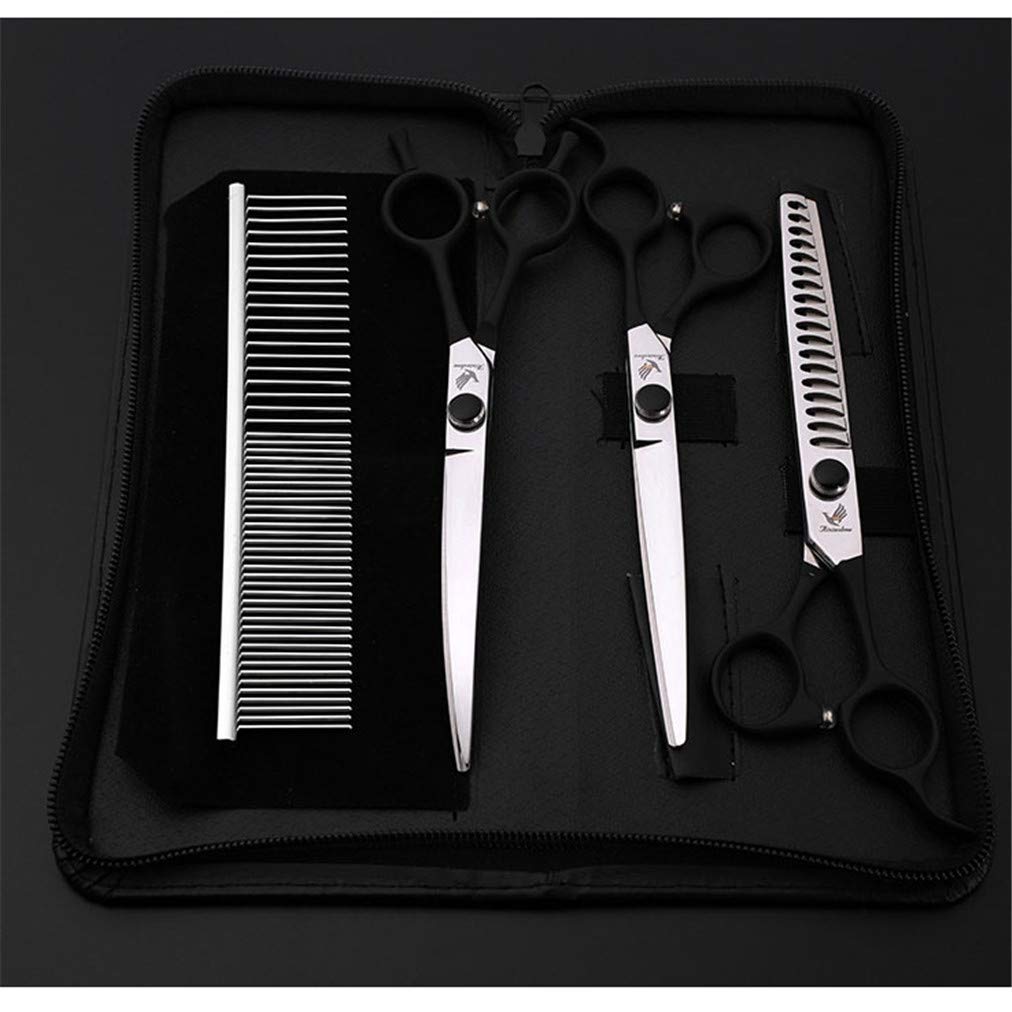 DESAV Kit per Forbici per Cani da Pet da 7,0 Pollici, Forbici Professionali, Acciaio Inox per Parrucchiere, Forbici di Alta Classe diraguardia con pettini per Gatti,Nero