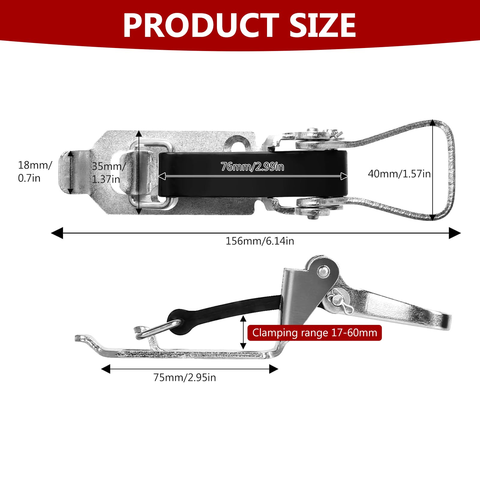 Lot de 6 supports de pelle, fermeture à serrage de 80 mm avec bande élastique, porte-balai, support de pelle pour barres de toit, porte-hache, roulement de fermeture pour remorque, camion, engin de