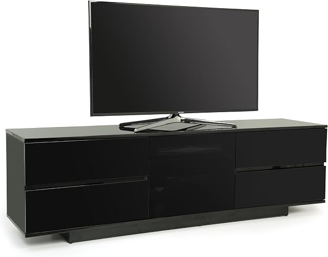 Centurion Supports AVITUS ULTRA Remote Friendly BeamThru Gloss Black with 2-Black Drawers 32"-65" Flat Screen TV Cabinet