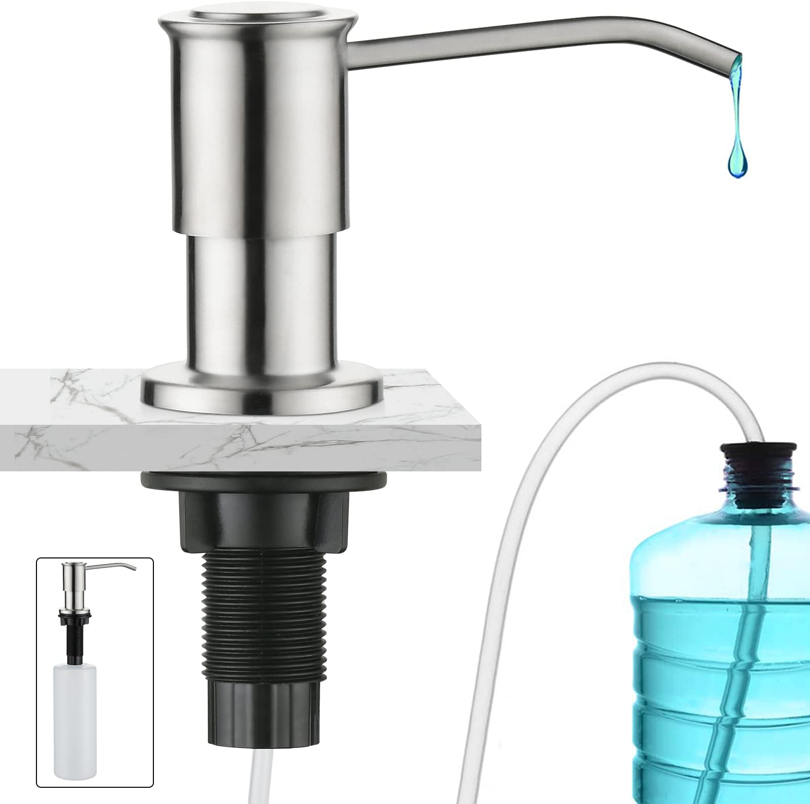 CREA Soap Dispenser for Kitchen Sink, Soap Dispenser Built-in, Sink Soap Dispenser Stainless Steel, Liquid Soap Dispenser for Sink with 17 OZ Bottle and 39" Extension Tube Kit,Stainless Steel