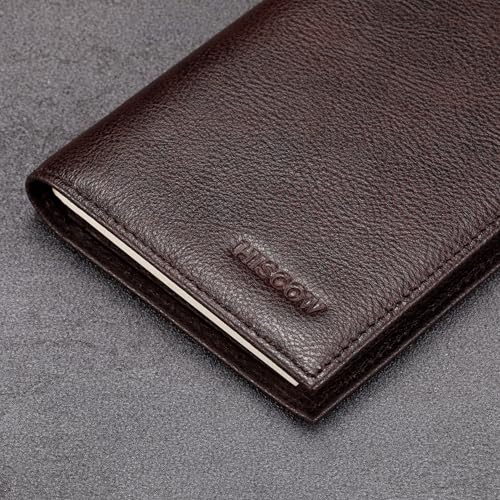Image of HISCOW Soft Leather Checkbook Cover & Card Holder with Divider - Italian Calfskin (Coffee Vegetable-Tanned Leather)