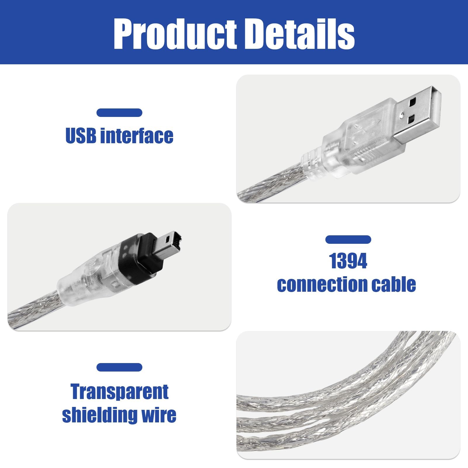 Cavo adattatore USB maschio a Firewire IEEE 1394 4 pin iLink maschio per DCR-TRV75E DV, Cavo USB Firewire per Sony DCR-TRV75E DV, Connessione iLink, Trasferimenti Rapidi, 1.5 M