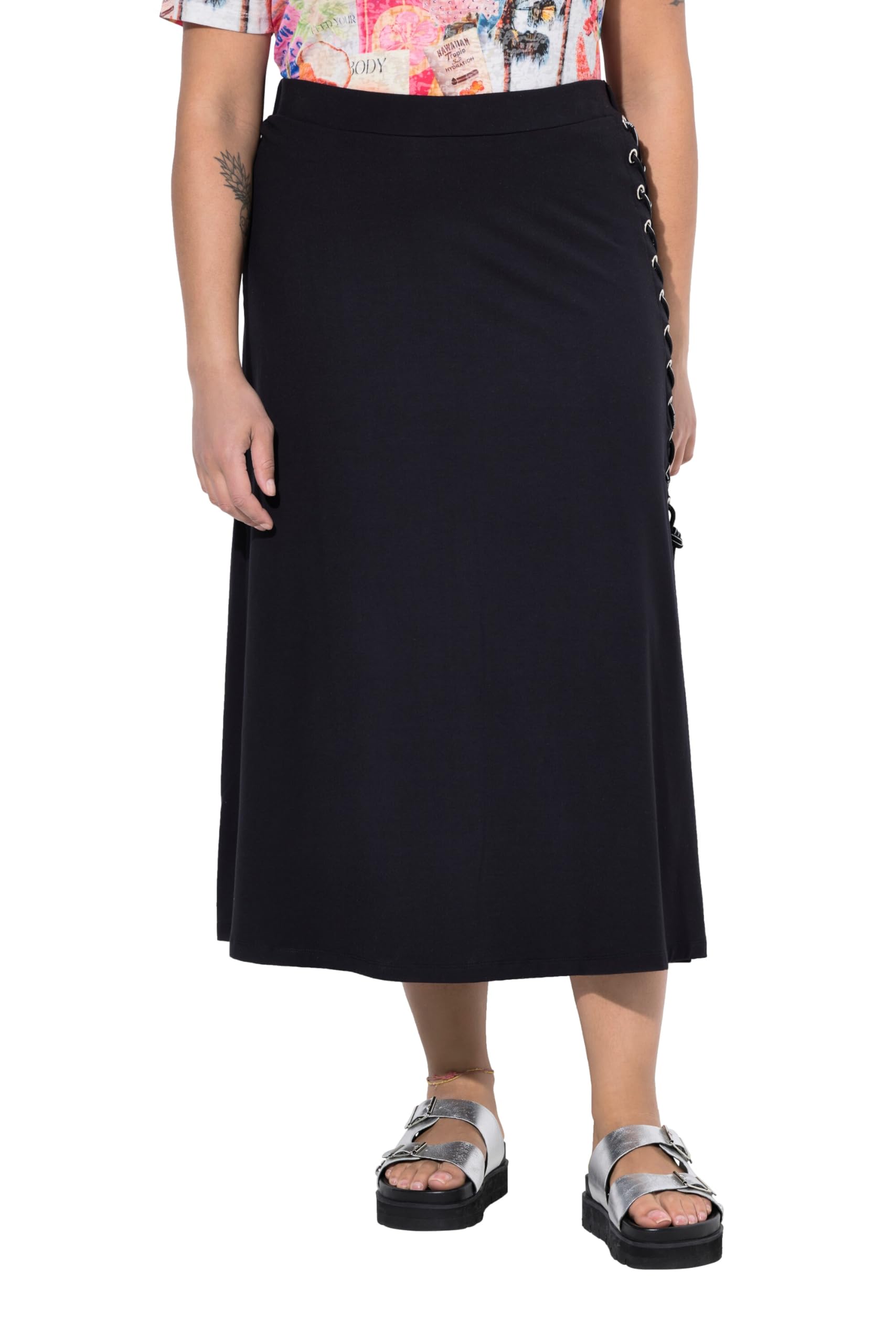 Angel of Style Damen große Größen Übergrößen Plus Size Maxi-Jerseyrock, A-Linie, Schlitz mit Schnürung 841939