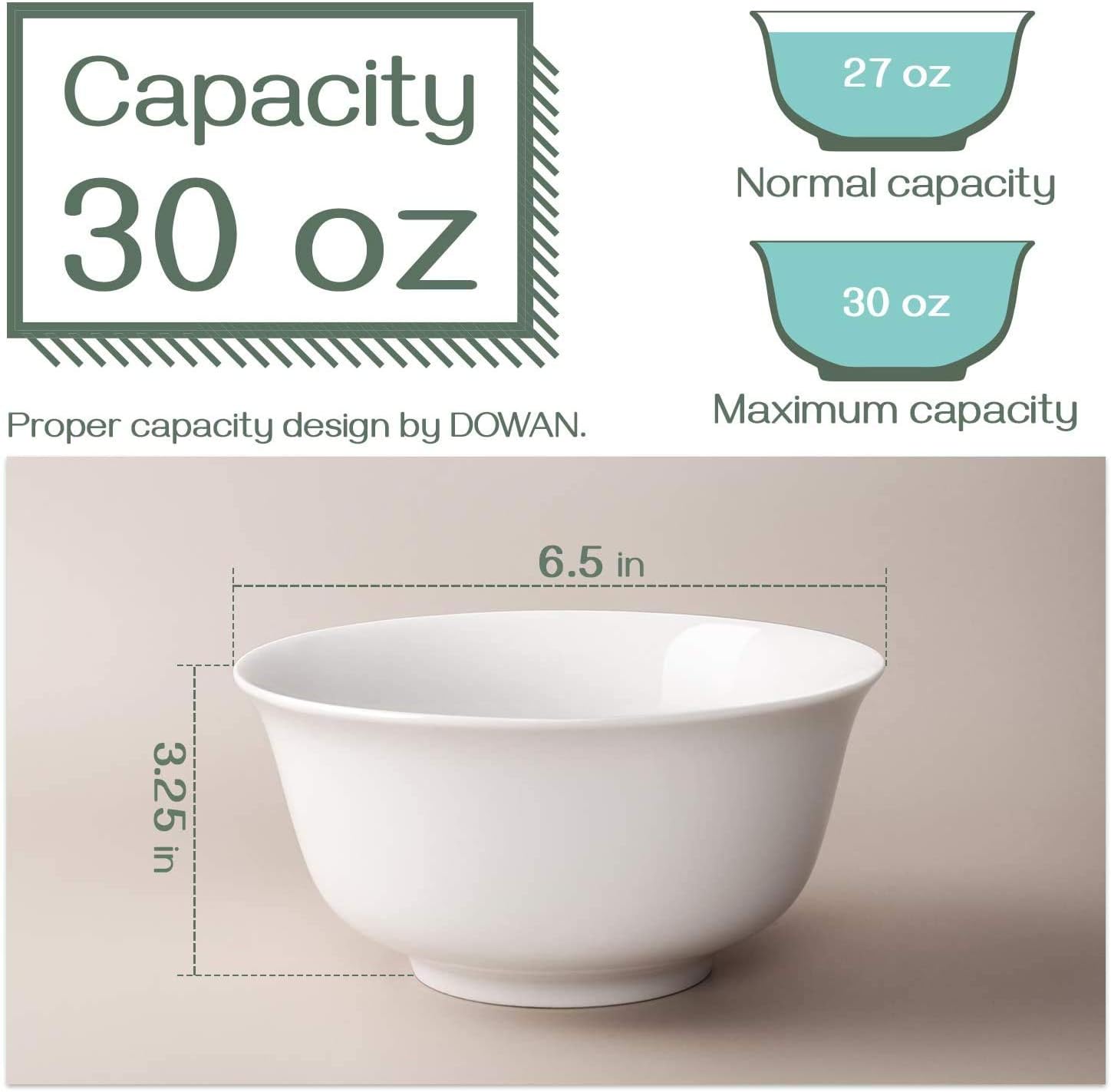  | DOWAN 30 OZ Ceramic Soup Bowls & Cereal Bowls - White Bowls Set of 6 for Kitchen - Large Bowls for Cereal, Soup, Oatmeal, Rice, Pasta, Salad, Fruit - Dishwasher & Microwave Safe: Cereal Bowls