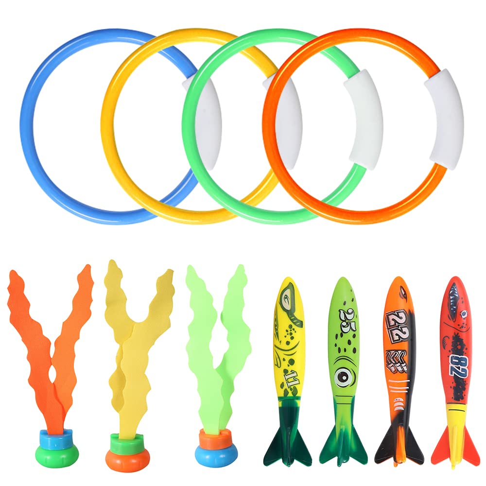 mizikuu Juguetes de Buceo, 11 Piezas Juguete Acuático para Piscina Seguro no tóxico Conjuntos de Juegos de Agua conanillos de Buceo y torpedos Verano Piscina para Regalo niños,Entrenamiento de Buceo