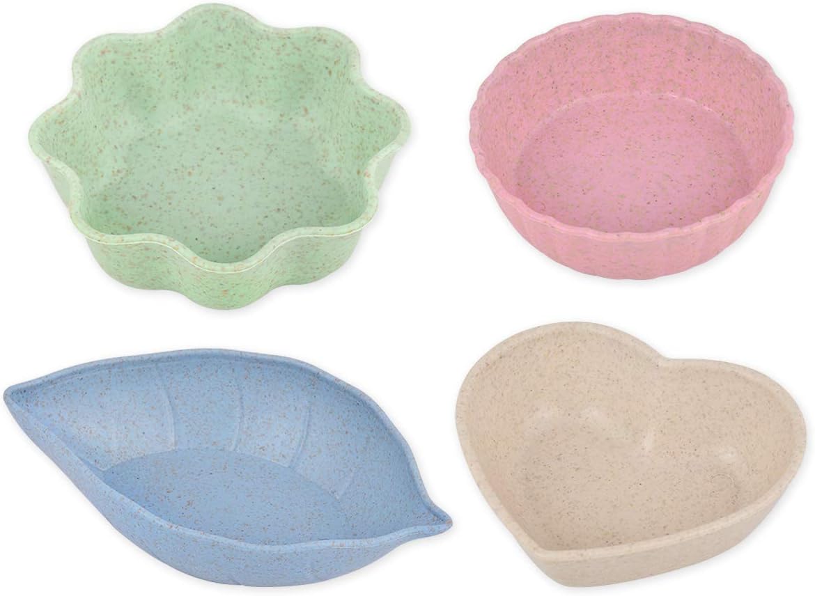 SCSpecial Plastic Dipping Bowls 4 Pieces Soy Sauce Dishes with 4 Shapes Appetizer Plates for Side Dish