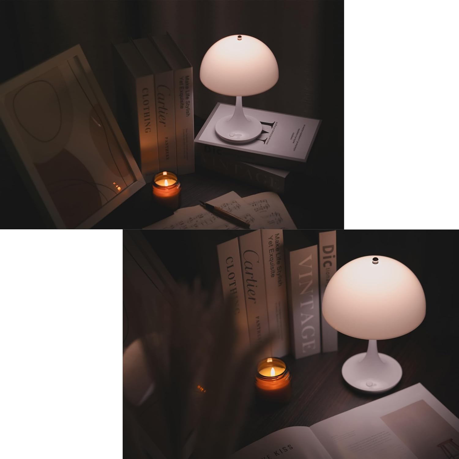 Lampada da tavolo a LED Senza fili Batteria Fungo Lampada da tavolo con Touch Dimmerabile Lampada da comodino Ricaricabile USB Lampada a fungo Moderna 3000K-6000K Luce da Scrivania a LED,Bianca