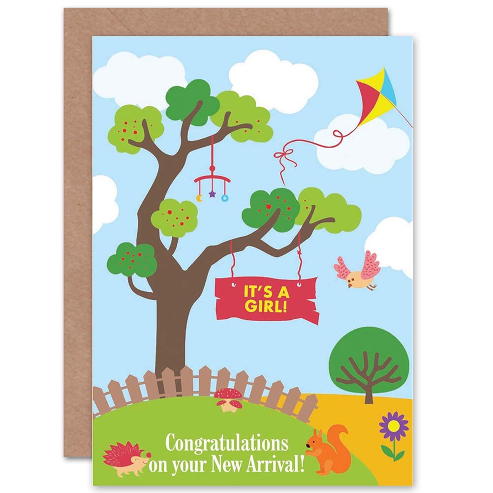 Wee Blue Coo New Baby It's a Girl Cartoon Art Greeting Card with Envelope