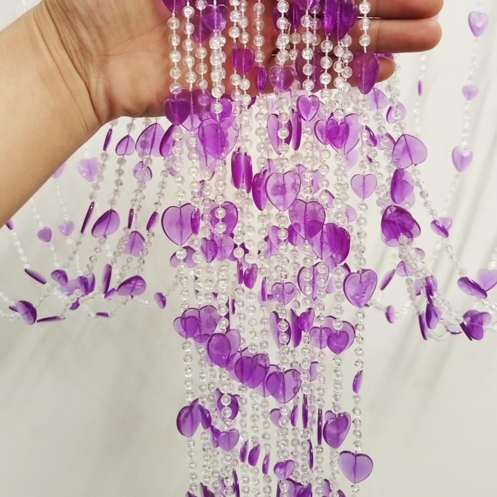 Beaded Heart Shape Door Curtain - Acrylic Hanging Strands Room Divider, 39"x78.7", Colorful (043heart)