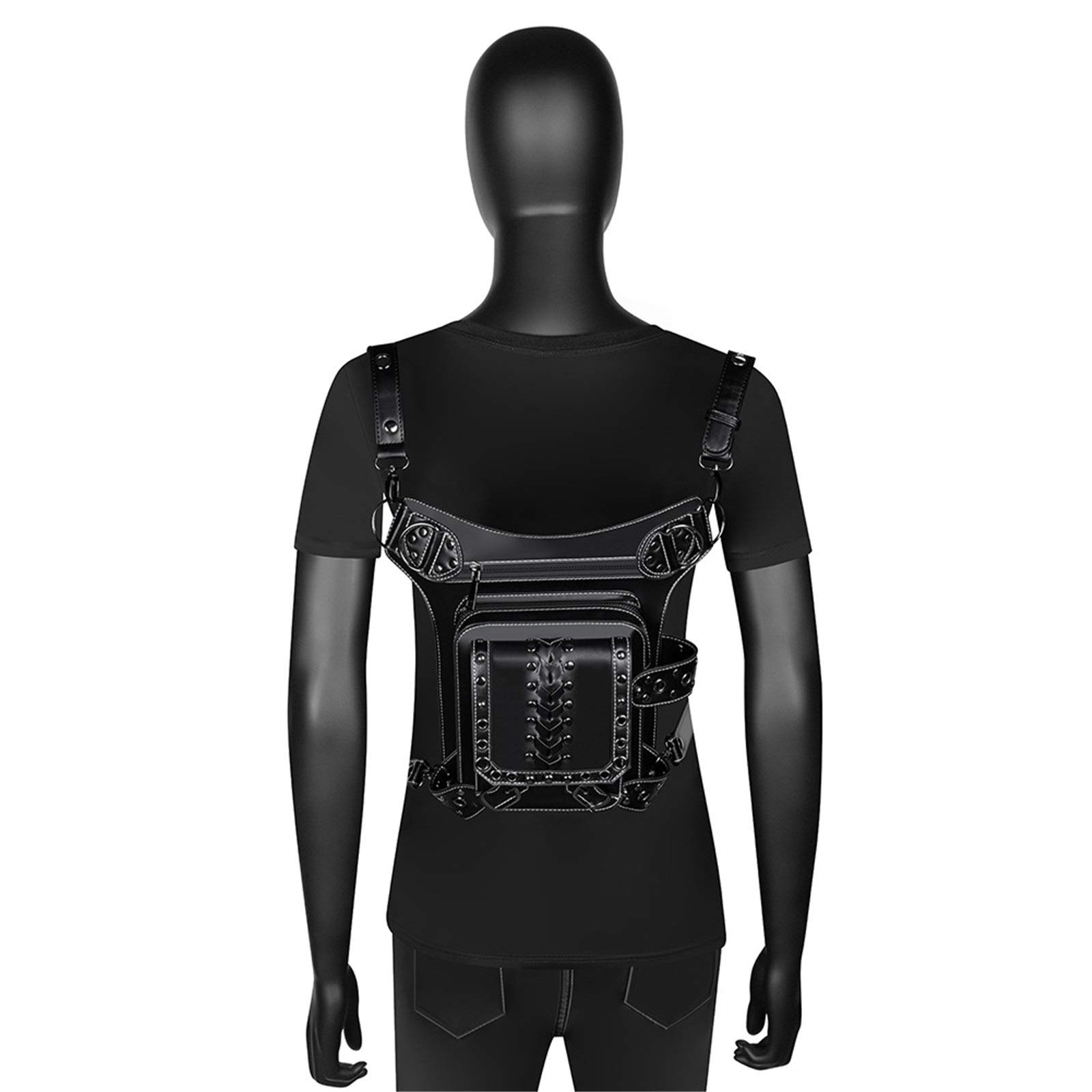 Riñonera Punk PU Bolsa de Messenger Cuero Al Aire Libre para Ciclismo Senderismo
