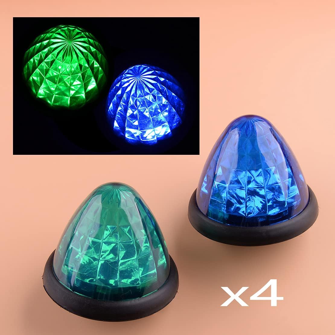 beler Blue Lens 4pcs Trailer Truck LED Beehive Side Marker Light Round Cone Grommet Side Marker Clearance Cab Sleeper Lamp